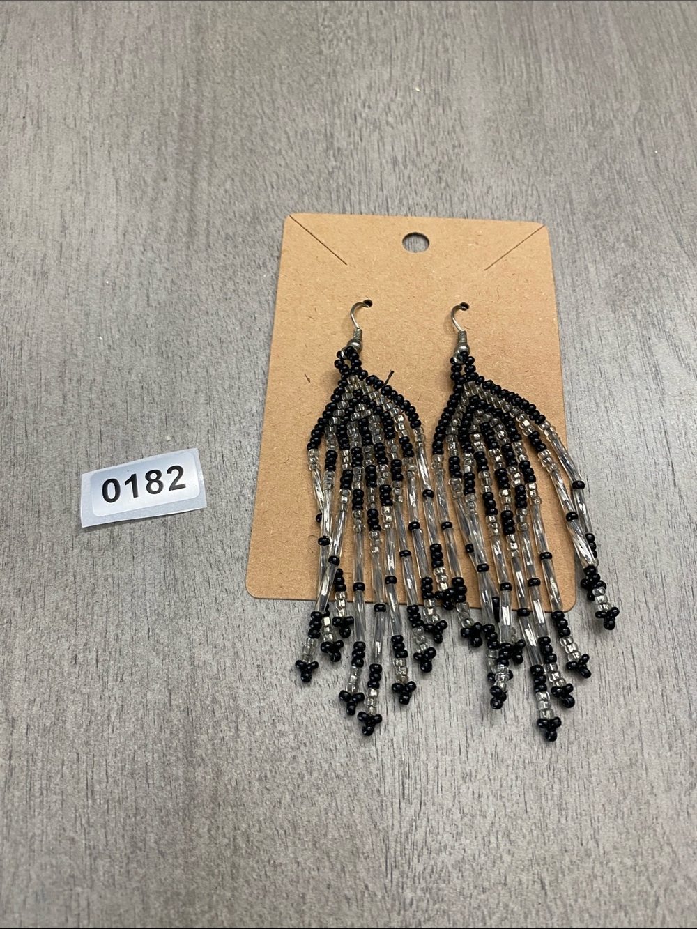 Handmade Black and Silver Beaded Fringe Earrings
